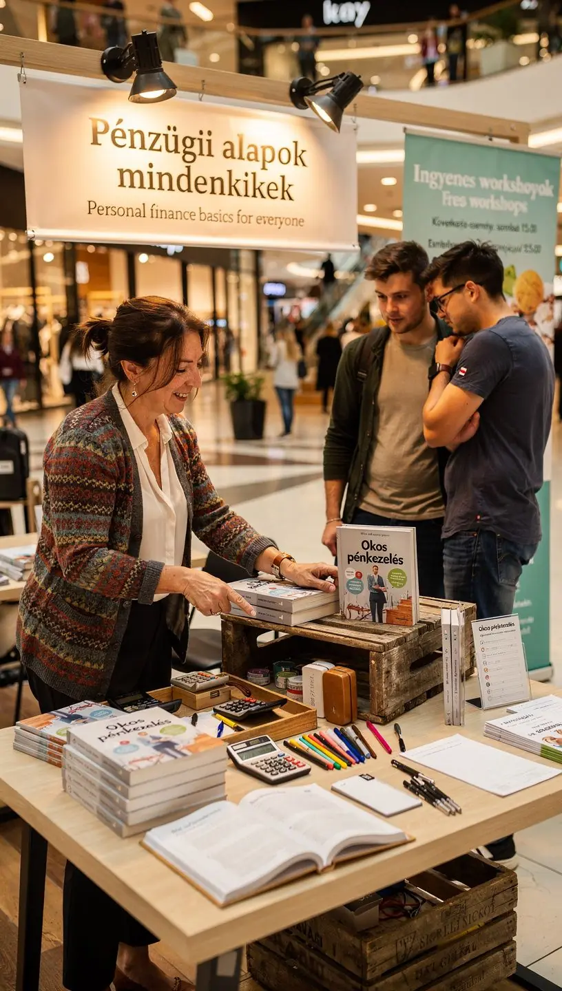 Könyvek és oktatóanyagok bemutatója a személyes pénzügyek kezeléséhez, hangsúlyozva a gyakorlati és megvalósítható tippeket.